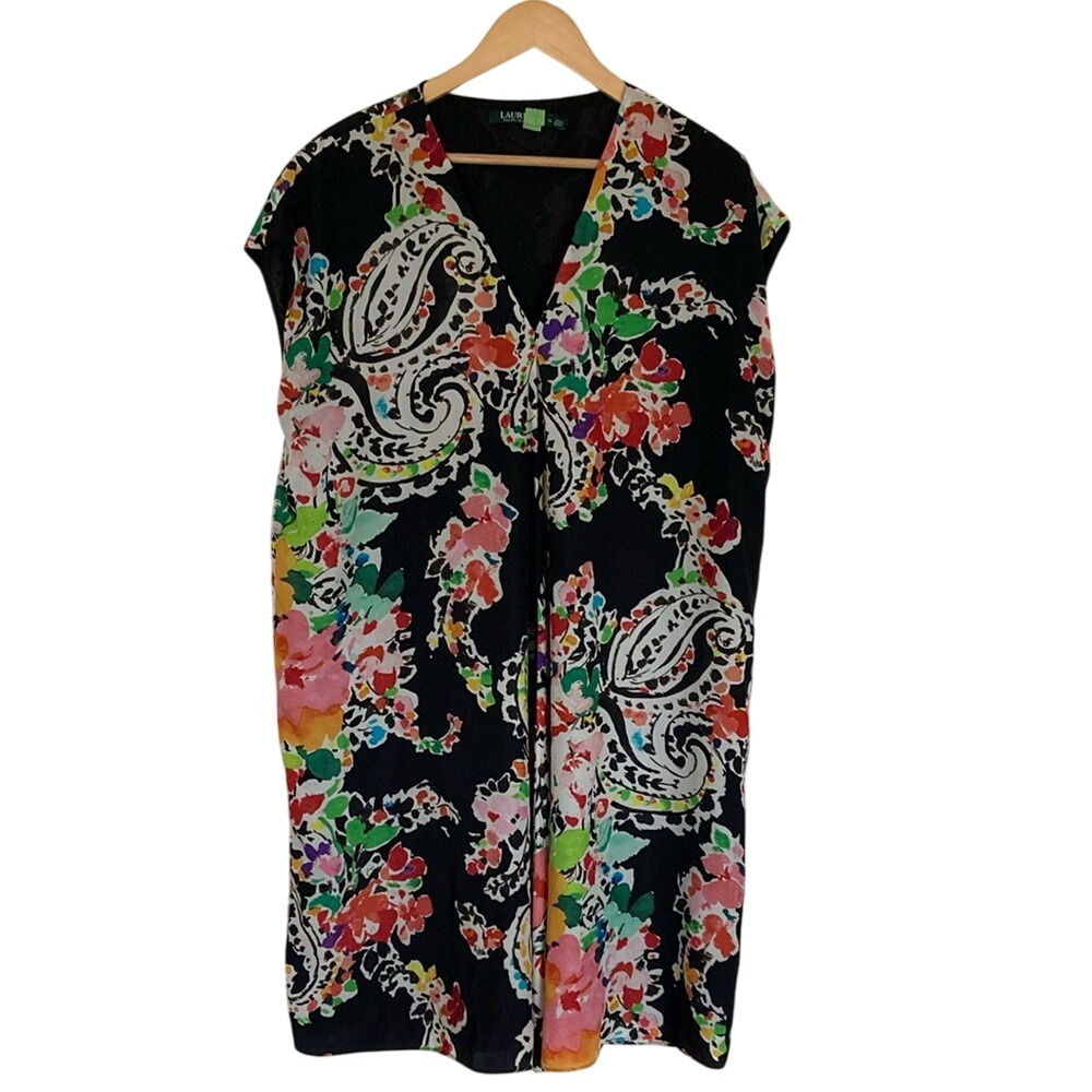 Lauren Ralph Lauren Womens Sleeveless Sheath Dress Size 16 Paisly Floral Black‎